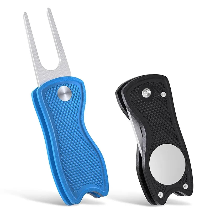 Golf Divot Repair Tool Foldable Metal Golf Green Divot Tool with Magnetic Ball Marker
